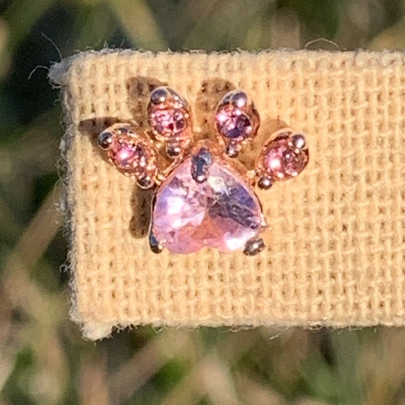 FLASH SALE Pink Paw Print Heart Crystal Earrings - Picture 3 of 8